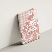 Beige Palaka Hawaiian And Japanese Canvas Wall Art Maneki Neko And Sakura Bloom