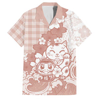 Beige Palaka Hawaiian And Japanese Family Matching Off Shoulder Maxi Dress and Hawaiian Shirt Maneki Neko And Sakura Bloom DT05 Dad's Shirt - Short Sleeve Beige - Polynesian Pride