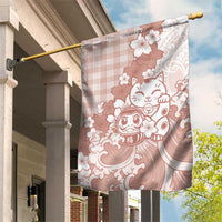 Beige Palaka Hawaiian And Japanese Garden Flag Maneki Neko And Sakura Bloom
