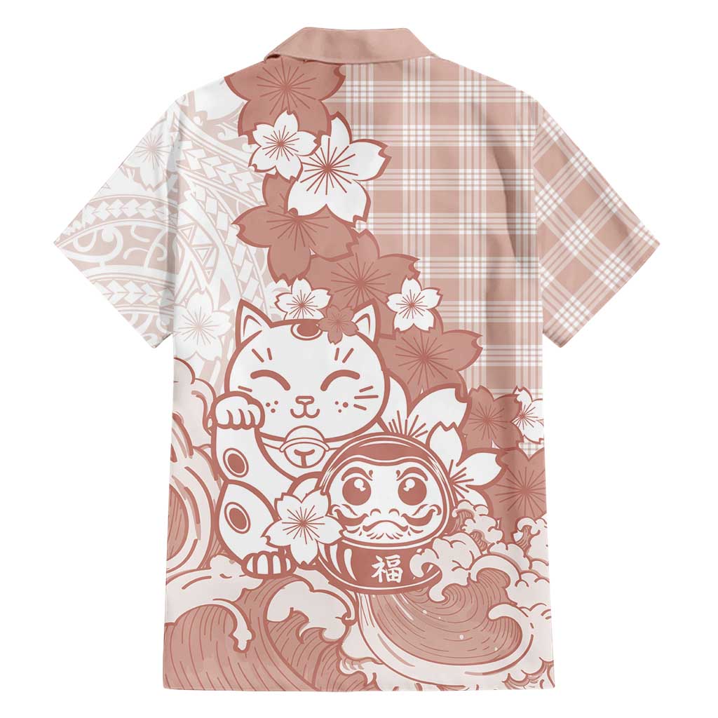 Beige Palaka Hawaiian And Japanese Hawaiian Shirt Maneki Neko And Sakura Bloom DT05 - Polynesian Pride