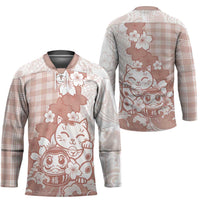 Beige Palaka Hawaiian And Japanese Hockey Jersey Maneki Neko And Sakura Bloom