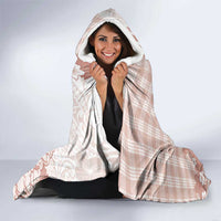 Beige Palaka Hawaiian And Japanese Hooded Blanket Maneki Neko And Sakura Bloom