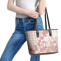 Beige Palaka Hawaiian And Japanese Leather Tote Bag Maneki Neko And Sakura Bloom DT05 - Polynesian Pride