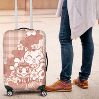 Beige Palaka Hawaiian And Japanese Luggage Cover Maneki Neko And Sakura Bloom