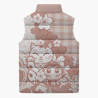 Beige Palaka Hawaiian And Japanese Sleeveless Puffer Jacket Maneki Neko And Sakura Bloom DT05 - Polynesian Pride