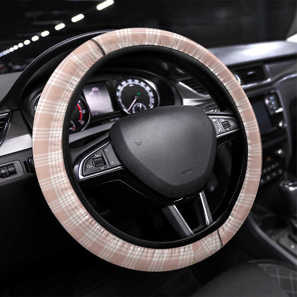 Beige Palaka Hawaiian And Japanese Steering Wheel Cover Maneki Neko And Sakura Bloom DT05 Universal Fit Beige - Polynesian Pride