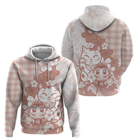 Beige Palaka Hawaiian And Japanese Zip Hoodie Maneki Neko And Sakura Bloom DT05 - Polynesian Pride