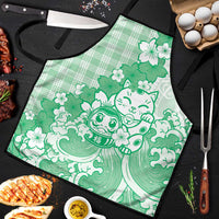 Green Palaka Hawaiian And Japanese Apron Maneki Neko And Sakura Bloom