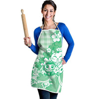 Green Palaka Hawaiian And Japanese Apron Maneki Neko And Sakura Bloom