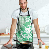 Green Palaka Hawaiian And Japanese Apron Maneki Neko And Sakura Bloom