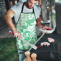 Green Palaka Hawaiian And Japanese Apron Maneki Neko And Sakura Bloom