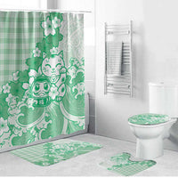 Green Palaka Hawaiian And Japanese Bathroom Set Maneki Neko And Sakura Bloom