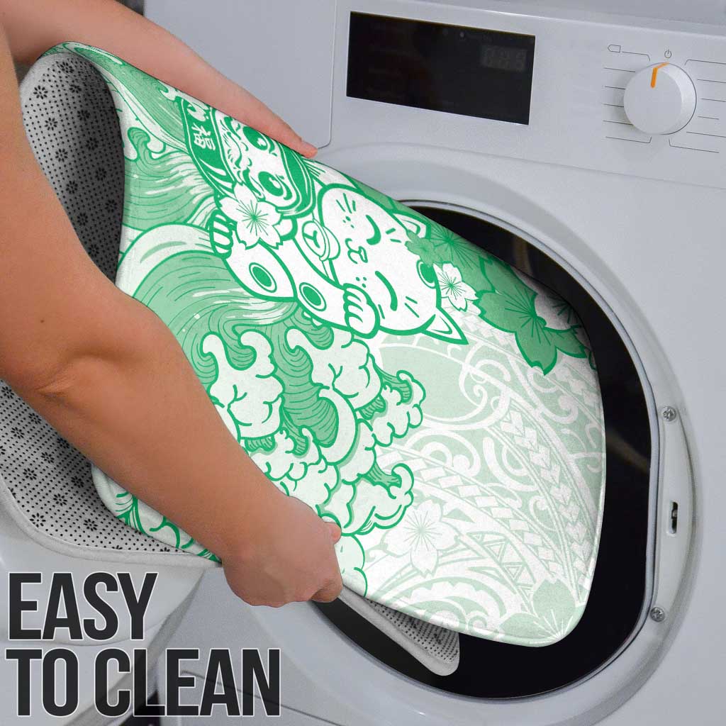 Green Palaka Hawaiian And Japanese Bathroom Set Maneki Neko And Sakura Bloom