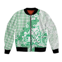 Green Palaka Hawaiian And Japanese Bomber Jacket Maneki Neko And Sakura Bloom DT05 Unisex Green - Polynesian Pride