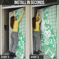 Green Palaka Hawaiian And Japanese Door Cover Maneki Neko And Sakura Bloom