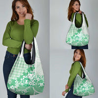 Green Palaka Hawaiian And Japanese Grocery Bag Maneki Neko And Sakura Bloom DT05 - Polynesian Pride