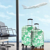 Green Palaka Hawaiian And Japanese Luggage Cover Maneki Neko And Sakura Bloom