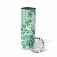 Green Palaka Hawaiian And Japanese Skinny Tumbler Maneki Neko And Sakura Bloom