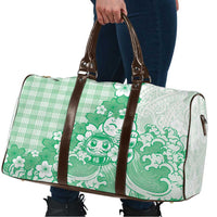 Green Palaka Hawaiian And Japanese Travel Bag Maneki Neko And Sakura Bloom