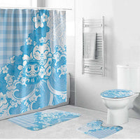 Blue Palaka Hawaiian And Japanese Bathroom Set Maneki Neko And Sakura Bloom