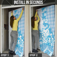 Blue Palaka Hawaiian And Japanese Door Cover Maneki Neko And Sakura Bloom