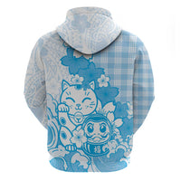 Blue Palaka Hawaiian And Japanese Hoodie Maneki Neko And Sakura Bloom DT05 - Polynesian Pride