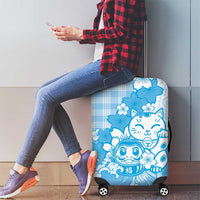 Blue Palaka Hawaiian And Japanese Luggage Cover Maneki Neko And Sakura Bloom
