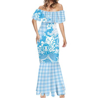 Blue Palaka Hawaiian And Japanese Mermaid Dress Maneki Neko And Sakura Bloom