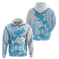 Blue Palaka Hawaiian And Japanese Zip Hoodie Maneki Neko And Sakura Bloom DT05 - Polynesian Pride