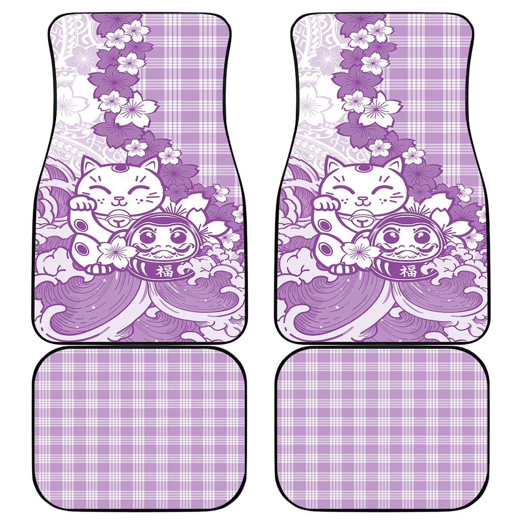 Purple Palaka Hawaiian And Japanese Car Mats Maneki Neko And Sakura Bloom