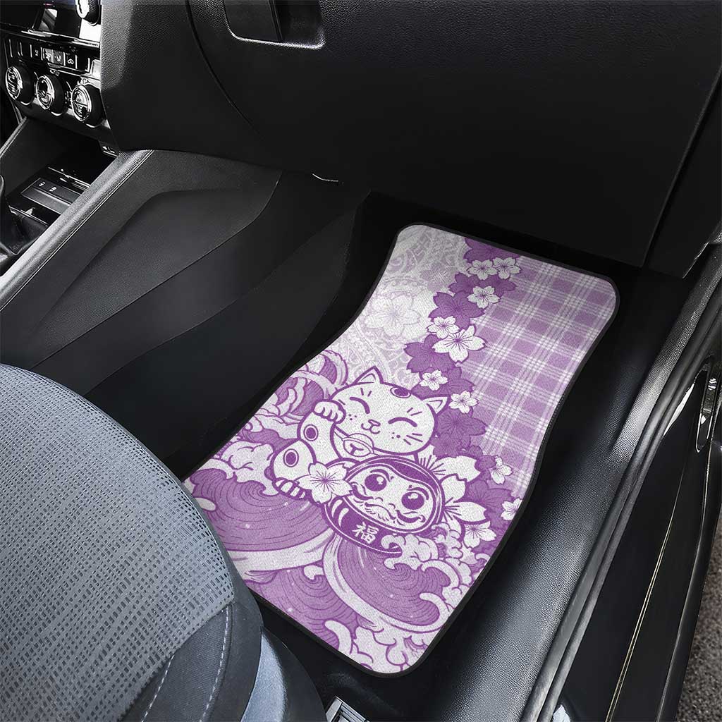 Purple Palaka Hawaiian And Japanese Car Mats Maneki Neko And Sakura Bloom