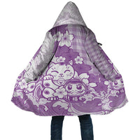Purple Palaka Hawaiian And Japanese Cloak Maneki Neko And Sakura Bloom