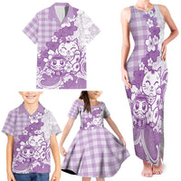 Purple Palaka Hawaiian And Japanese Family Matching Tank Maxi Dress and Hawaiian Shirt Maneki Neko And Sakura Bloom