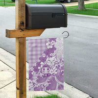 Purple Palaka Hawaiian And Japanese Garden Flag Maneki Neko And Sakura Bloom