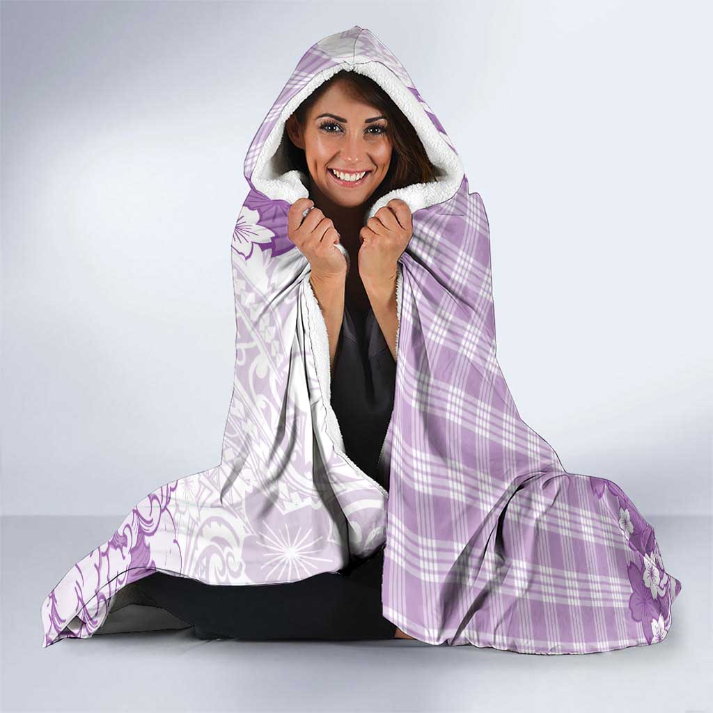 Purple Palaka Hawaiian And Japanese Hooded Blanket Maneki Neko And Sakura Bloom DT05 - Polynesian Pride
