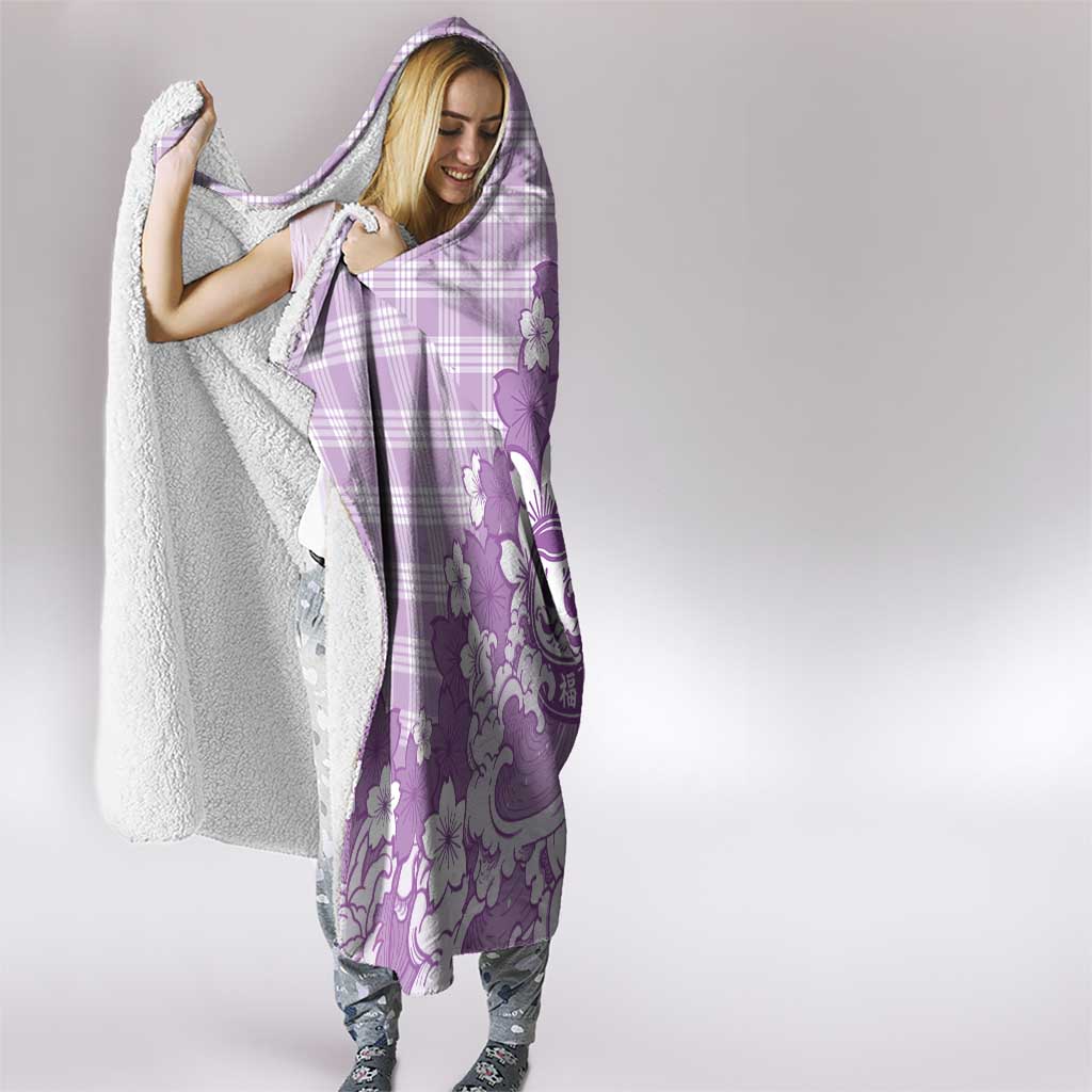 Purple Palaka Hawaiian And Japanese Hooded Blanket Maneki Neko And Sakura Bloom DT05 - Polynesian Pride