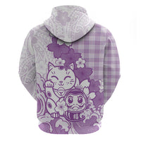 Purple Palaka Hawaiian And Japanese Hoodie Maneki Neko And Sakura Bloom DT05 - Polynesian Pride