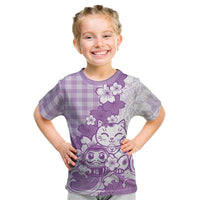 Purple Palaka Hawaiian And Japanese Kid T Shirt Maneki Neko And Sakura Bloom DT05 Purple - Polynesian Pride