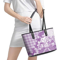 Purple Palaka Hawaiian And Japanese Leather Tote Bag Maneki Neko And Sakura Bloom DT05 - Polynesian Pride