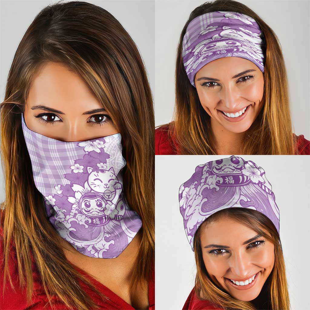 Purple Palaka Hawaiian And Japanese Neck Gaiter Maneki Neko And Sakura Bloom DT05 - Polynesian Pride