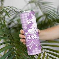 Purple Palaka Hawaiian And Japanese Skinny Tumbler Maneki Neko And Sakura Bloom