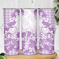 Purple Palaka Hawaiian And Japanese Skinny Tumbler Maneki Neko And Sakura Bloom