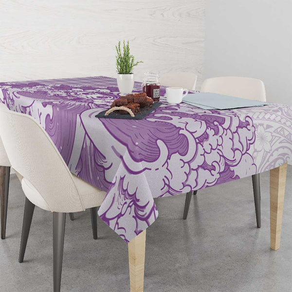 Purple Palaka Hawaiian And Japanese Tablecloth Maneki Neko And