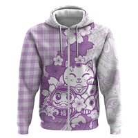 Purple Palaka Hawaiian And Japanese Zip Hoodie Maneki Neko And Sakura Bloom DT05 Zip Hoodie Purple - Polynesian Pride