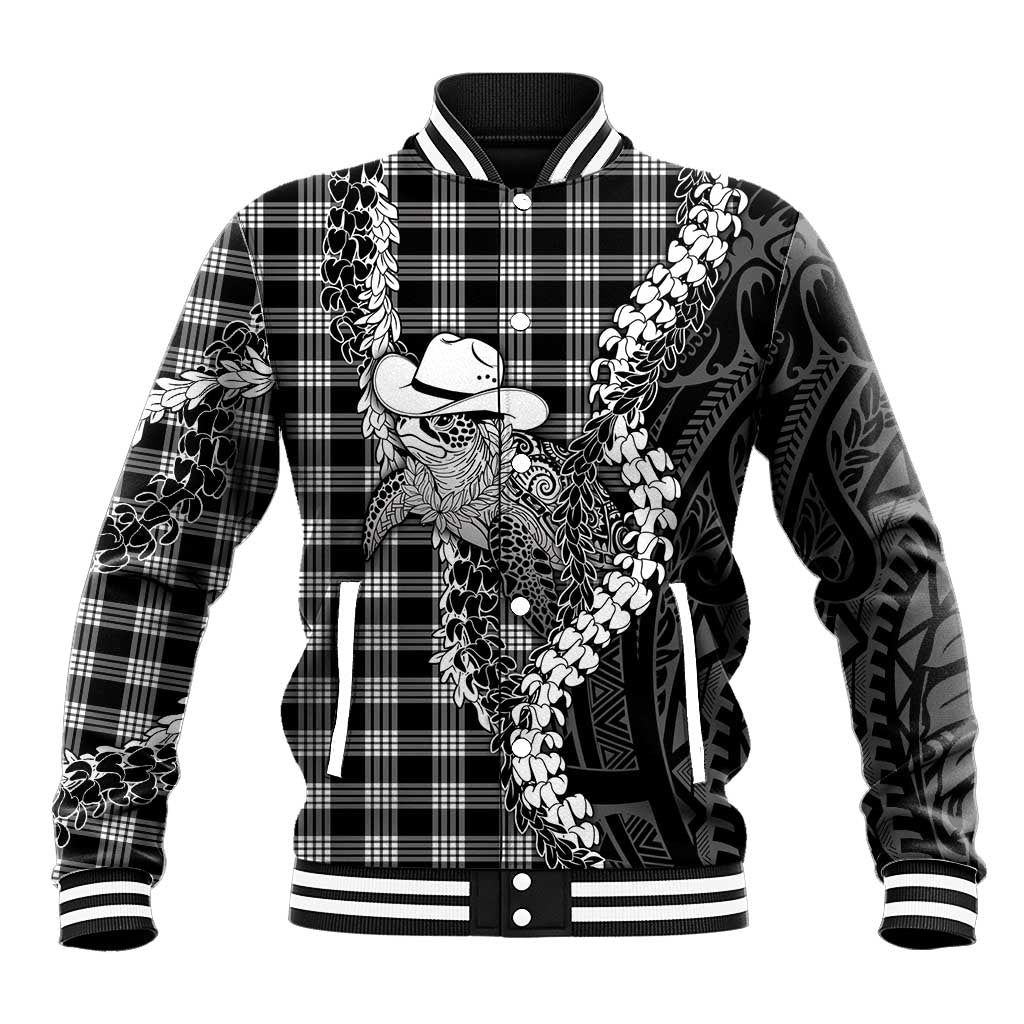 Black Hawaii Palaka Cowboy Turtle Baseball Jacket Hawaiian Paniolo Puakenikeni Maile Lei DT05 Unisex Black - Polynesian Pride