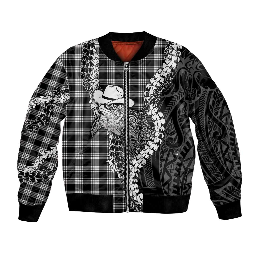 Black Hawaii Palaka Cowboy Turtle Bomber Jacket Hawaiian Paniolo Puakenikeni Maile Lei DT05 Unisex Black - Polynesian Pride