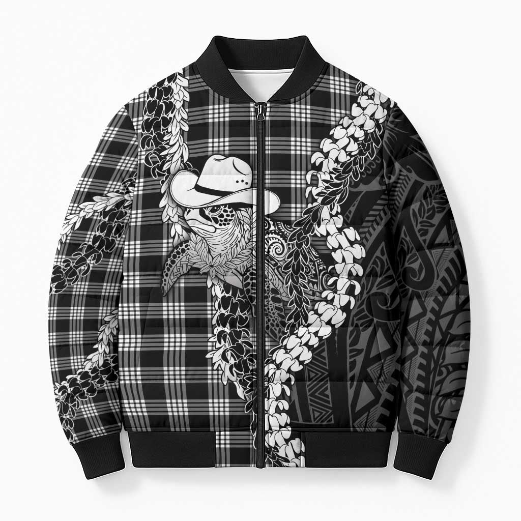 Black Hawaii Palaka Cowboy Turtle Bomber Puffer Jacket Hawaiian Paniolo Puakenikeni Maile Lei DT05 Unisex Black - Polynesian Pride
