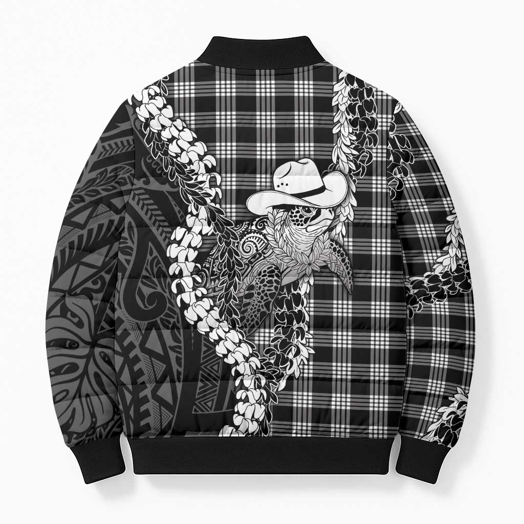 Black Hawaii Palaka Cowboy Turtle Bomber Puffer Jacket Hawaiian Paniolo Puakenikeni Maile Lei DT05 - Polynesian Pride