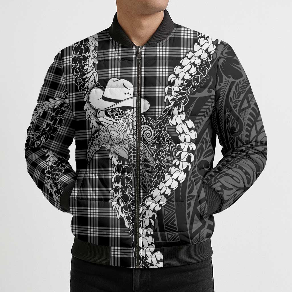 Black Hawaii Palaka Cowboy Turtle Bomber Puffer Jacket Hawaiian Paniolo Puakenikeni Maile Lei DT05 - Polynesian Pride