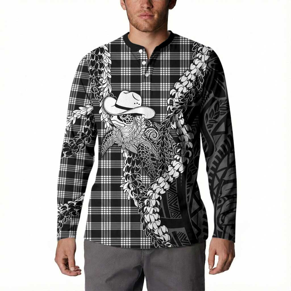 Black Hawaii Palaka Cowboy Turtle Button Sweatshirt Hawaiian Paniolo Puakenikeni Maile Lei DT05 - Polynesian Pride